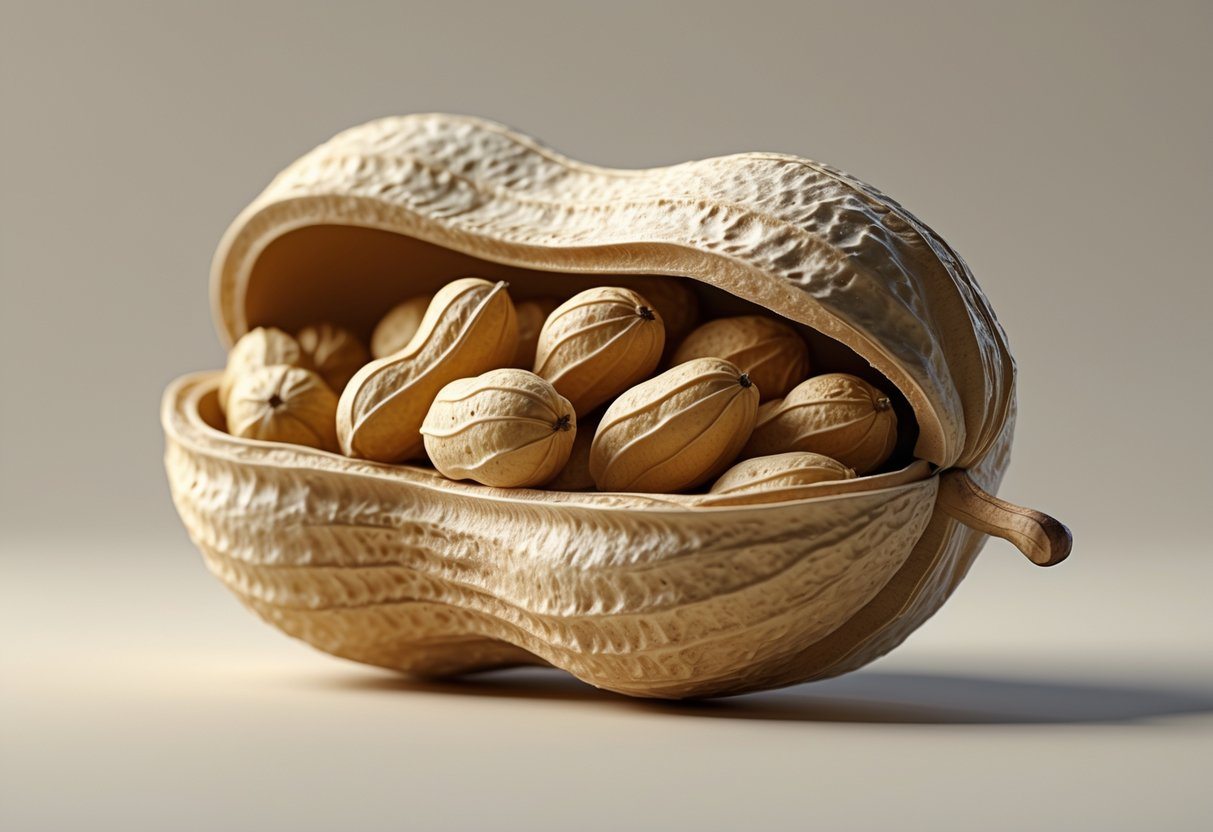 Um amendoim parcialmente aberto mostrando os amendoins dentro da casca.